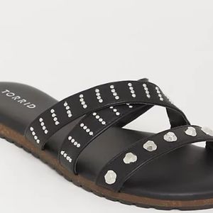 Torrid silver tone stud black feaux leather sandal